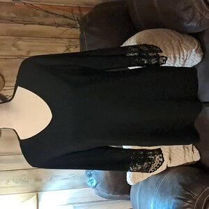 Misook Women Black 3/4 Lace Sleeve Knit Tunic Top Size M